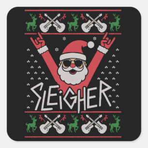 Sleigher Tomte Jul Rock n Roll Fulsvett Fyrkantigt Klistermärke