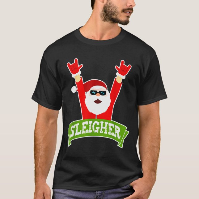 Sleigher Ugly Sweater Heavy Metal Christmas Sweate T Shirt (Framsida)