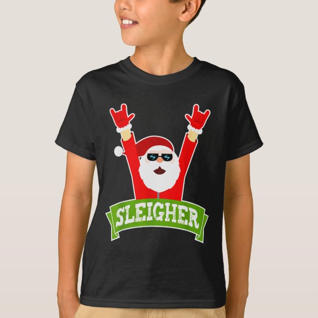 Sleigher Ugly Sweater Heavy Metal Christmas Sweate T Shirt (Framsida)