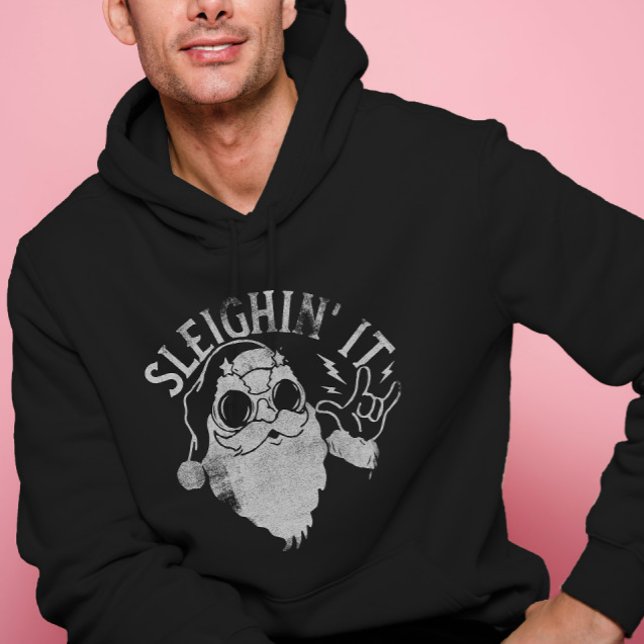Sleighin Det är roligt jultomten. Hoodie (Sleighin It Funny Santa Sleigh Christmas Hoodie)