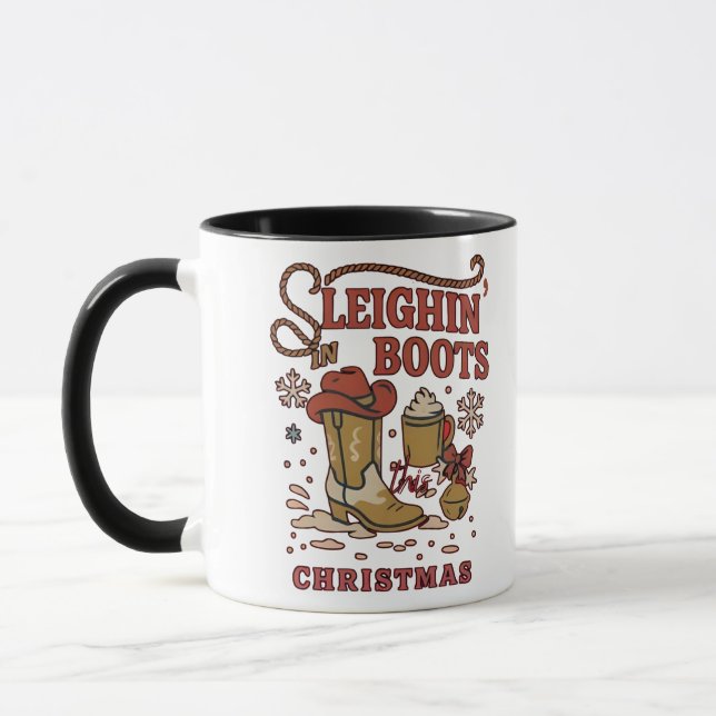 Sleighin Stövlar Julen Funny West Cowboy   Mugg (Vänster)