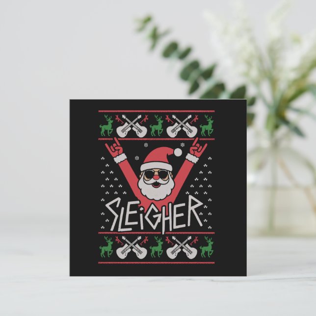 Sleighing Santa jul Rock n Roll ful jultröja Julkort (Stående Fram)