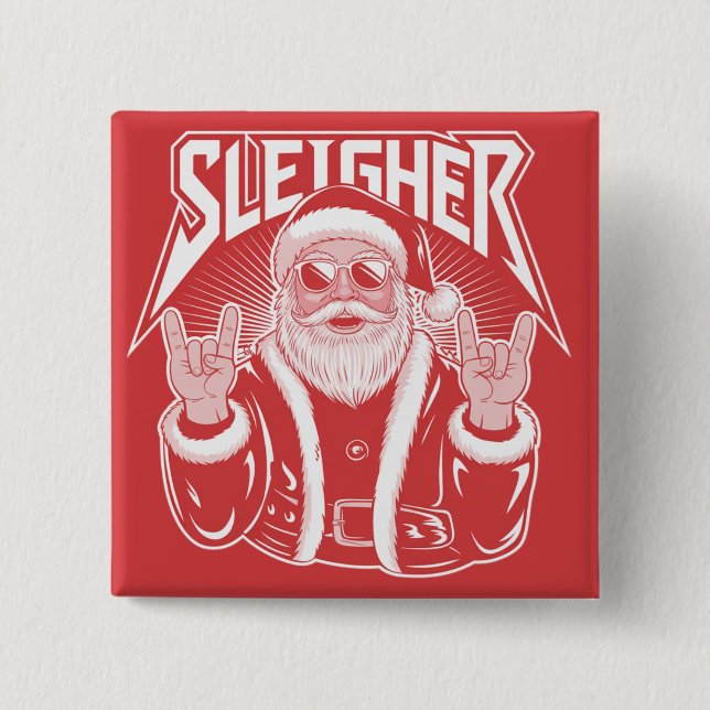 Sleighing Tomte Rollig Metall Jul Rock  Knapp (Framsida)