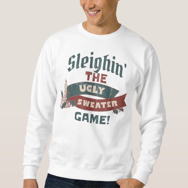 SLEIGHIN'S OGLY SWEATER GAME CHRISTMAS SWEATER LÅNG ÄRMAD TRÖJA (Framsida)