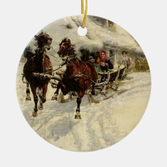 Sleighritten, 1896 (olja på kanfas) julgransprydnad keramik (Framsidan)