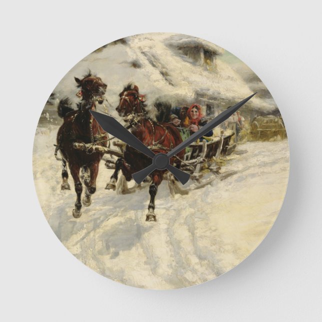 Sleighritten, 1896 (olja på kanfas) rund klocka (Framsida)