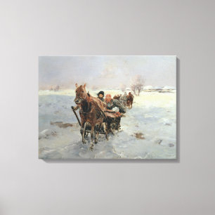 Sleighs i en vinter landskap canvastryck
