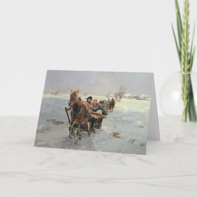 Sleighs i en vinter landskap helgkort (Framsida)