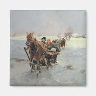 Sleighs i en vinter landskap magnet