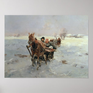 Sleighs i en vinter landskap poster