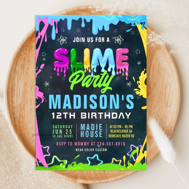 Slem Födelsedagsfest Redigerbar Inbjudningar (Slime Birthday Party Editable Invitation)