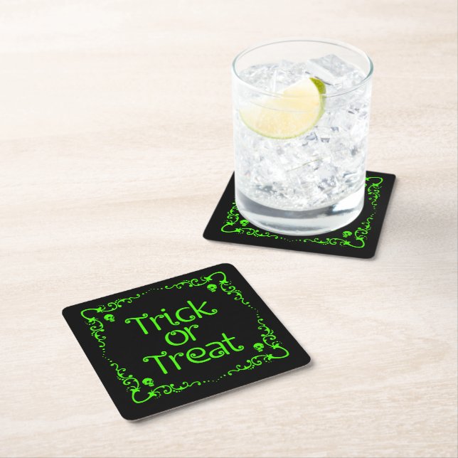 Slemgrön Halloweenkard Underlägg Papper Kvadrat (Insitu)
