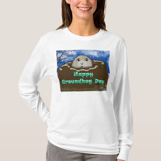 Sleve för damer för Groundhog dag lång Tee Shirt (Framsida)