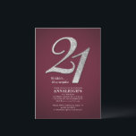 Slever Glitter 21:a födelsedagen Party Burgundy Inbjudningar<br><div class="desc">Silver 21:a födelsedagen Party Burgundy-vykort för inbjudningar kan du enkelt anpassa med dina uppgifter om party genom att klicka på knappen "Anpassa". Glitter "21" och bakgrunden ställs in medan du enkelt kan ändra typsnitt, text och layout genom att klicka på "Redigera med Design Verktyg" som är kapslad under "Anpassa" för...</div>