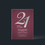 Slever Glitter 21:a födelsedagen Party Burgundy Inbjudningar<br><div class="desc">Silver 21:a födelsedagen Party Burgundy-vykort för inbjudningar kan du enkelt anpassa med dina uppgifter om party genom att klicka på knappen "Anpassa". Glitter "21" och bakgrunden ställs in medan du enkelt kan ändra typsnitt, text och layout genom att klicka på "Redigera med Design Verktyg" som är kapslad under "Anpassa" för...</div>