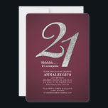 Slever Glitter Glam Burgundy 21:a födelsedagen Inbjudningar<br><div class="desc">Skapa din egen moderna burgundi-överraskning på 21:a födelsedag med dina party-detaljer om burgundisk bakgrund och populärt typsnitt som du enkelt kan ändra genom att klicka på knappen "Anpassa"</div>