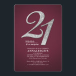 Slever Glitter Glam Burgundy 21:a födelsedagen Inbjudningar<br><div class="desc">Skapa din egen moderna burgundi-överraskning på 21:a födelsedag med dina party-detaljer om burgundisk bakgrund och populärt typsnitt som du enkelt kan ändra genom att klicka på knappen "Anpassa"</div>