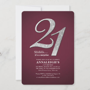 Slever Glitter Glam Burgundy 21:a födelsedagen Inbjudningar