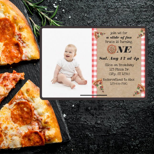 Slice of fun 1st Birthday with photo  Inbjudningar (Skapare uppladdad)