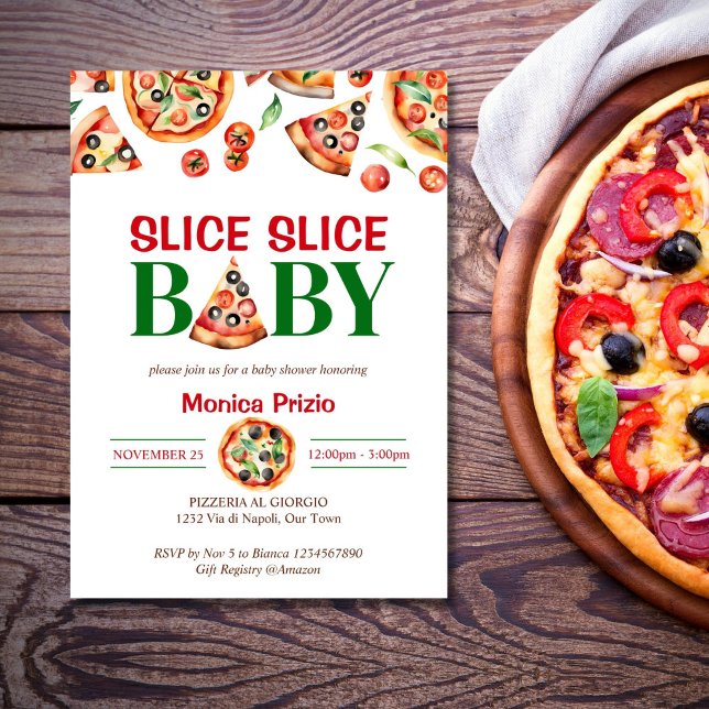 Slice slice baby italiensk pizza baby shower inbjudningar (Slice slice baby Italian pizza baby shower editable template  Invitation digital download watercolor)