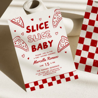 Slice Slice Baby Italiensk Röd Pizza Barnkalas Inbjudningar