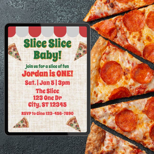 Slice Slice Baby, pizza 1-årsfest Inbjudningar (Skapare uppladdad)