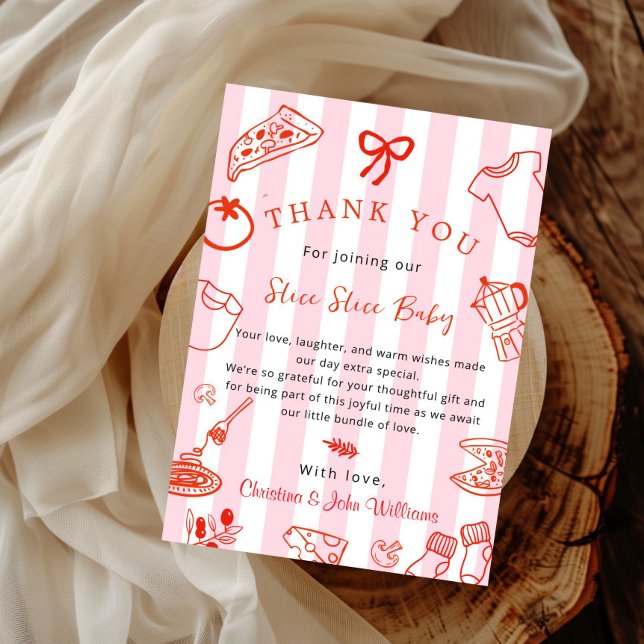 Slice Slice Baby Pizza Baby Shower Thank you Card Inbjudningar (Red and Pink Slice Slice Baby Shower thank you card)