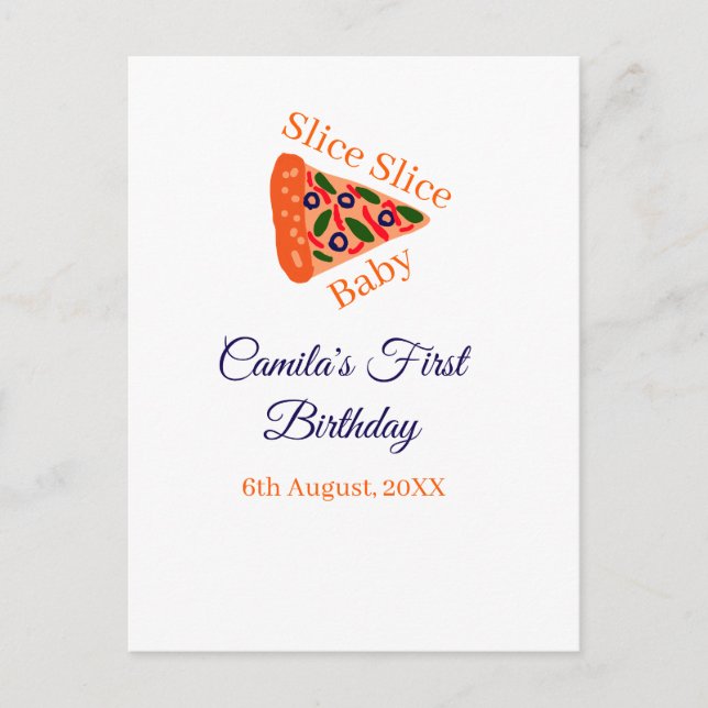 Slice Slice baby pizza brun blå 1-årsdag  Vykort (Framsida)