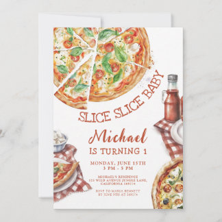 Slice Slice Baby Pizza Första Födelsedag Inbjudningar