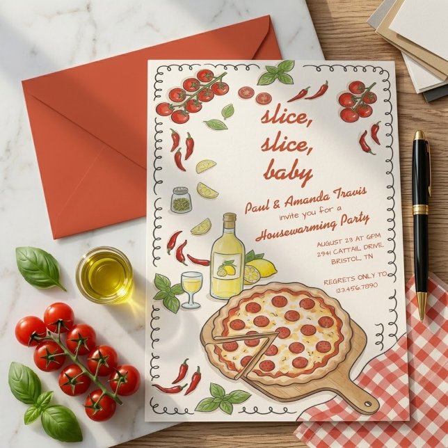 Slice Slice Baby Pizza Husvärmningsfest Inbjudningar (Skapare uppladdad)
