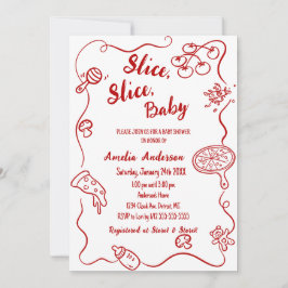 Slice Slice Baby | Röd Doodle Pizza Baby Shower Inbjudningar