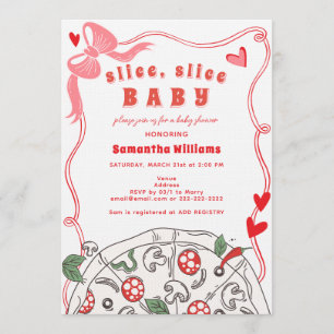 Slice Slice Baby Röda Rosa Flickas Pizza Baby Show Inbjudningar