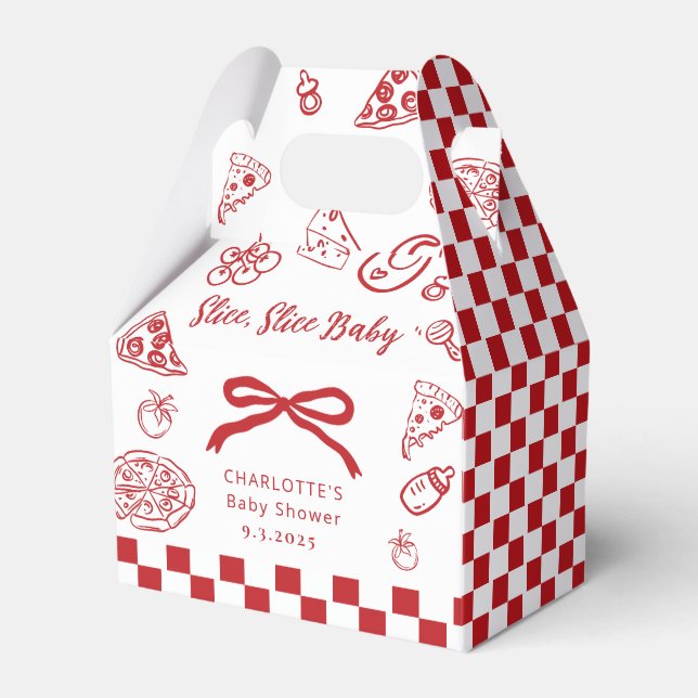 Slice Slice baby Whimsical Pizza Bow Baby Shower Presentaskar (Framsidan Sidan)