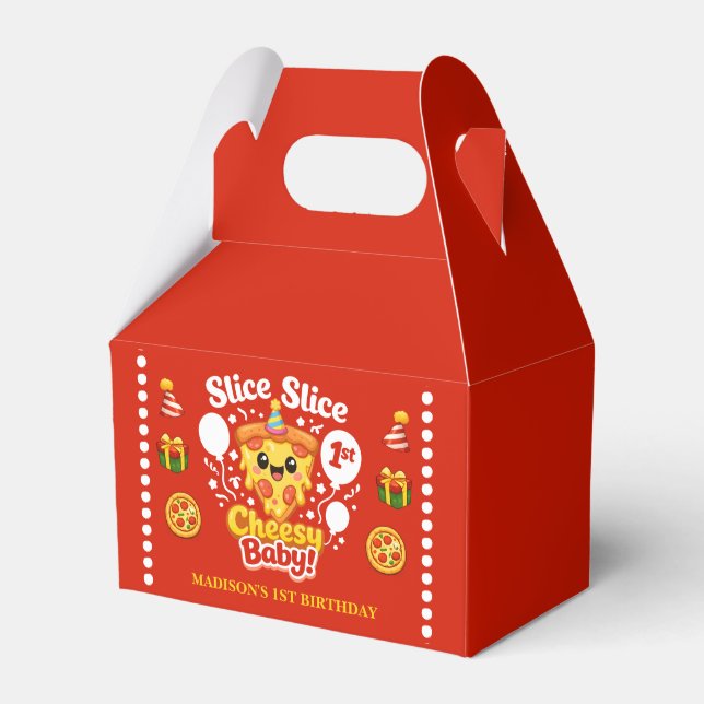 Slice Slice Cheesy Baby Pizza 1-årsdag Liten Presentaskar (Framsidan Sidan)