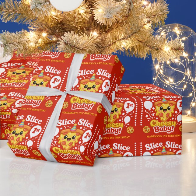 Slice Slice Cheesy Baby Pizza 1-årsdag Presentpapper (Helgdagar)
