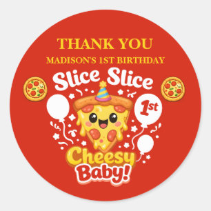 Slice Slice Cheesy Baby Pizza 1-årsfirande Förmån Runt Klistermärke