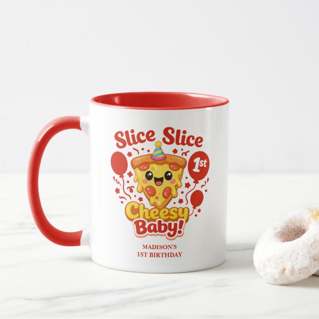 Slice Slice Cheesy Baby Pizza 1st Birthday Mug Mugg (Med munk)