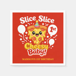 Slice Slice Cheesy Baby Pizza 1st Birthday Pappersservett