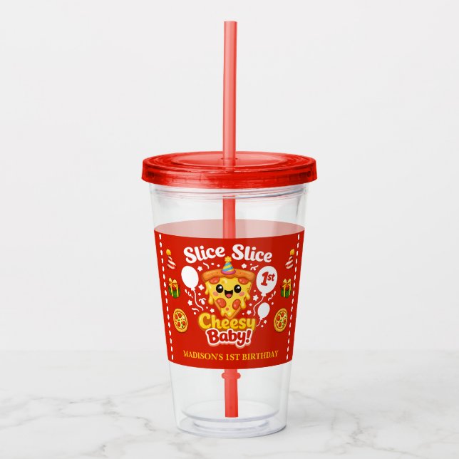 Slice Slice Cheesy Baby Pizza 1st Birthday Take Away Mugg (Framsida)