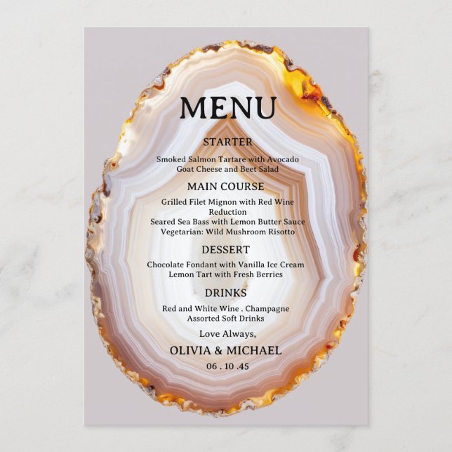 Sliced Agate Abstract Wedding Menu Card Meny (Framsida)