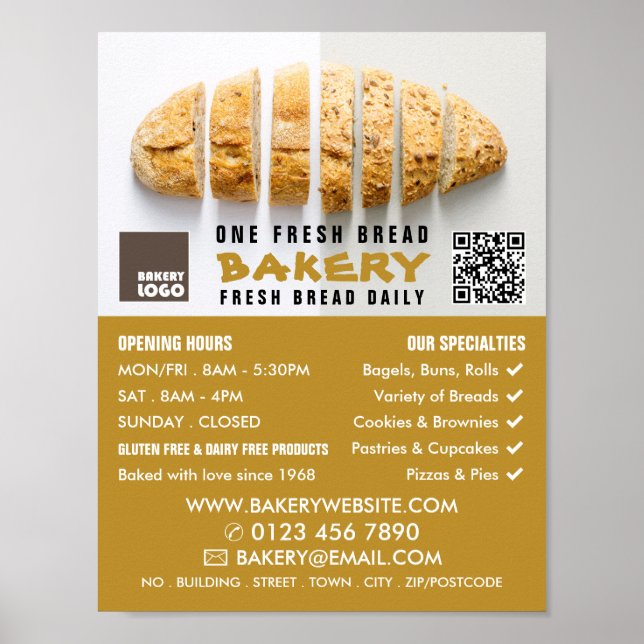 Sliced Bread Loaf, Bakers, Bakery Store Advert Poster (Framsidan)