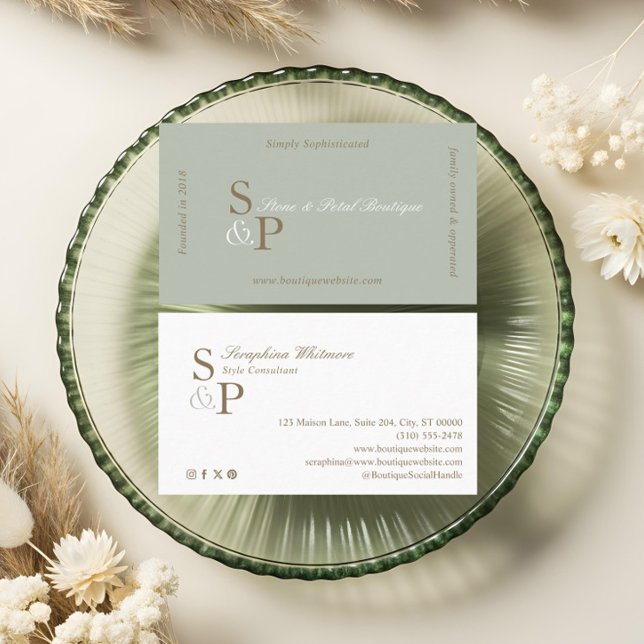 Slick Chic Minimalis Elegant Logotyp för exklusiv  Visitkort (Sleek Chic Minimal Elegant Boutique Monogram Logo Business Card)