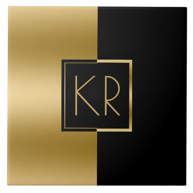 Slick Geometric Guld & Black Modern Design Kakelplatta (Framsidan)