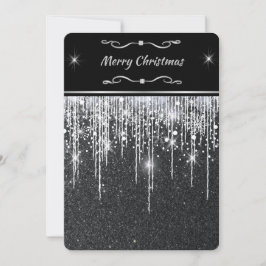 Slick Minimalistisk Svart Silver Glitter Jul Julkort