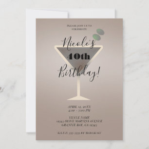 Slick Oliv Martini Glam Cocktail Födelsedagsfest Inbjudningar