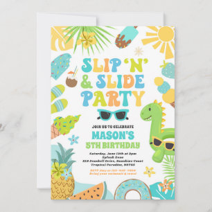 Slide 'n' Slide Stänk Pad Sommar Födelsedagsfest Inbjudningar
