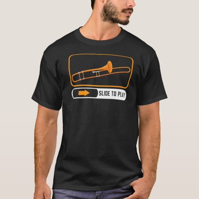 Slide To Play Musical Instrument Musician Trombone T Shirt (Framsida)