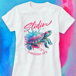 Slidin genom Life Red-Reed Slider Turtle T Shirt