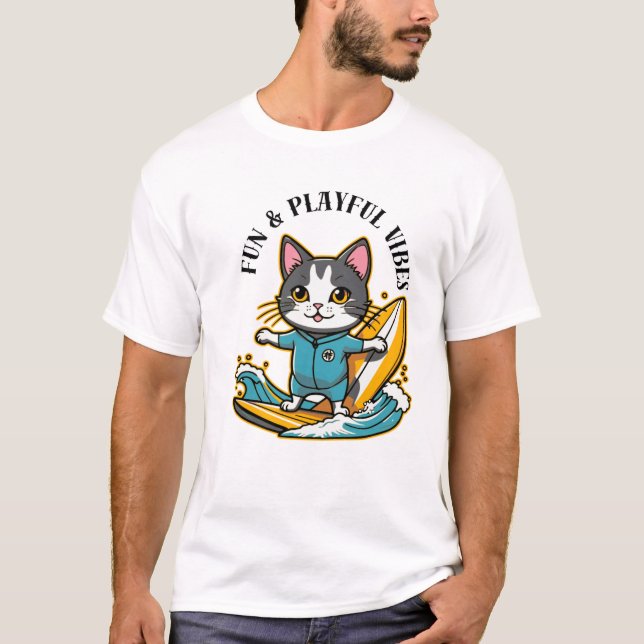 Sliding Cat Fun & Playful Vibes T Shirt (Framsida)