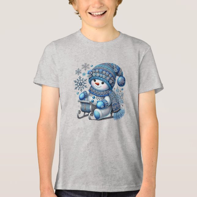 Sliding Snögubbe Boys T-Shirt (Framsida)